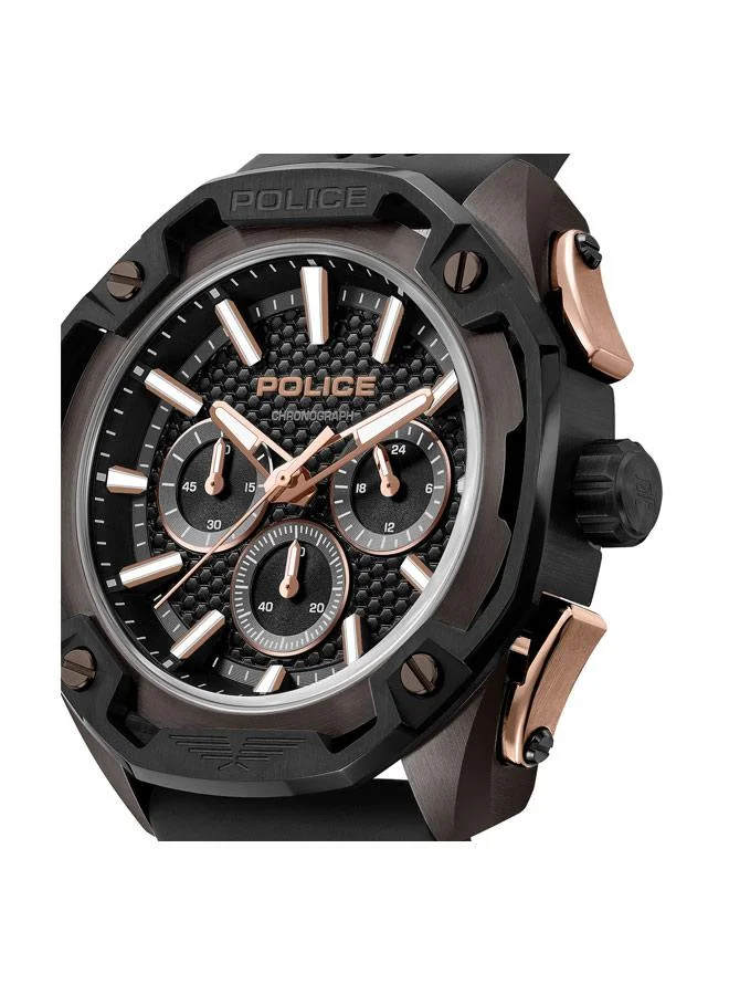 Police black Men's Centurian Black Dial Silicone Strap Chronograph Watch for Men, 46mm for Men | Best Price UAE